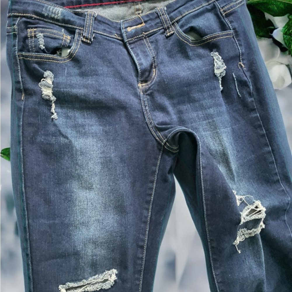Distressed Blue Jeans